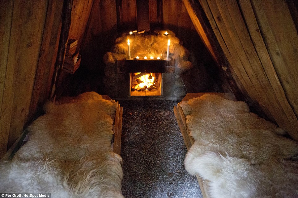 With two bunks in each, complete with sheepskins and sleeping bags for guests to sleep in, each hut has a wood stove that uses wood chopped by the guests